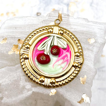Load image into Gallery viewer, Golden Flat Round Cherry Charm Pendant
