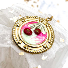 Load image into Gallery viewer, Golden Flat Round Cherry Charm Pendant
