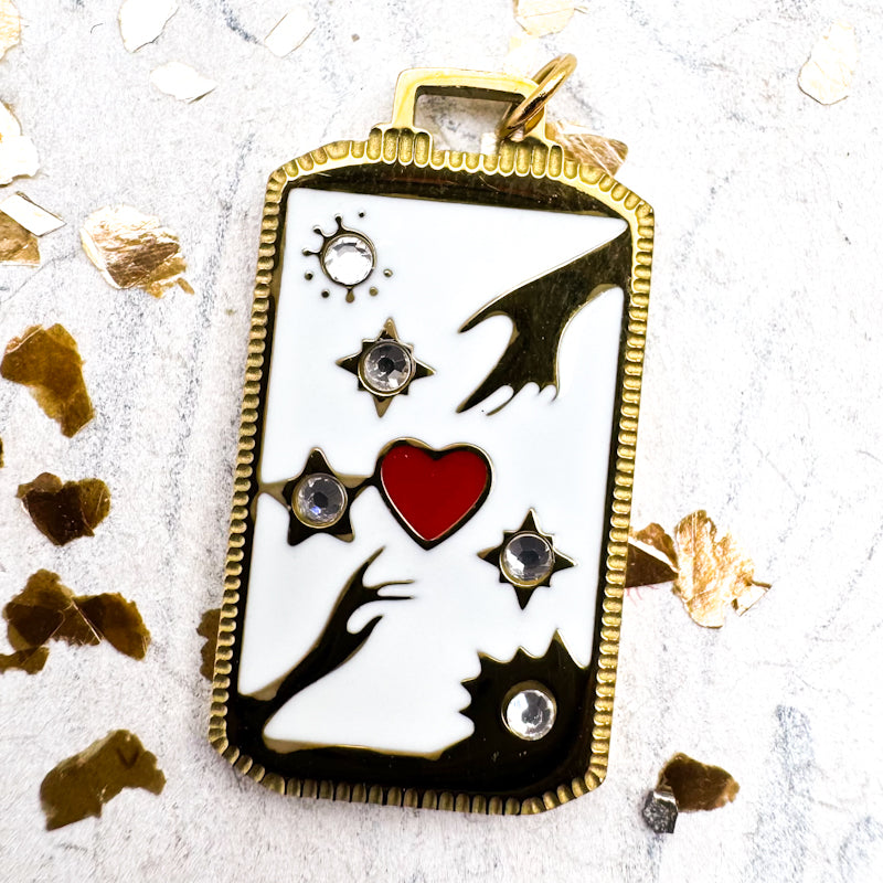 18K Gold Plated Rectangle With Heart & Palm Charm