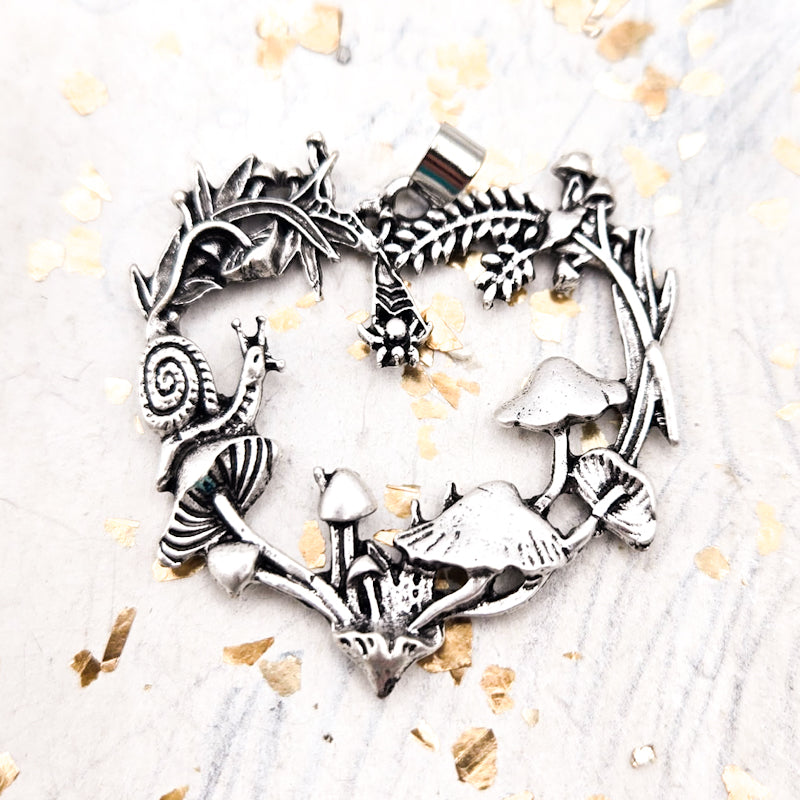Pre-Order Antique Silver Flower & Mushroom Heart Pendant