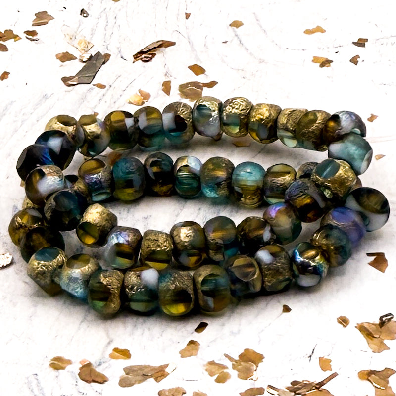 5mm Trica Yellow, Sky Blue, & White With Etched Gold