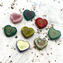 Load image into Gallery viewer, 14mm Flaming Heart Czech Glass Heart Bead Mix - 8pcs
