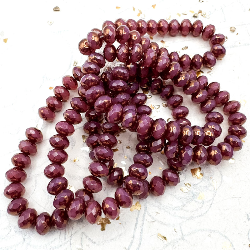 5x7mm Rosewood with a Gold Finish Rondelle Czech Bead Strand