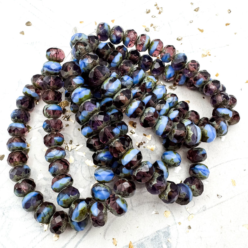 6x8mm Cornflower and Grape with a Picasso Finish Rondelle Bead Strand