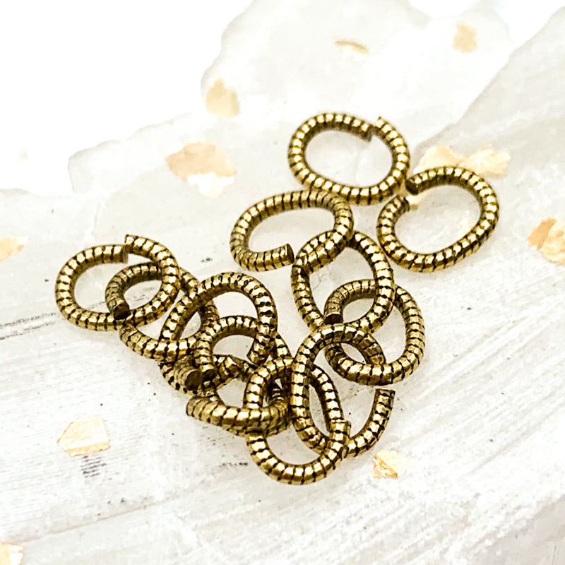 6mm Textured Antique Gold Oval Jump Ring Set - 12pcs