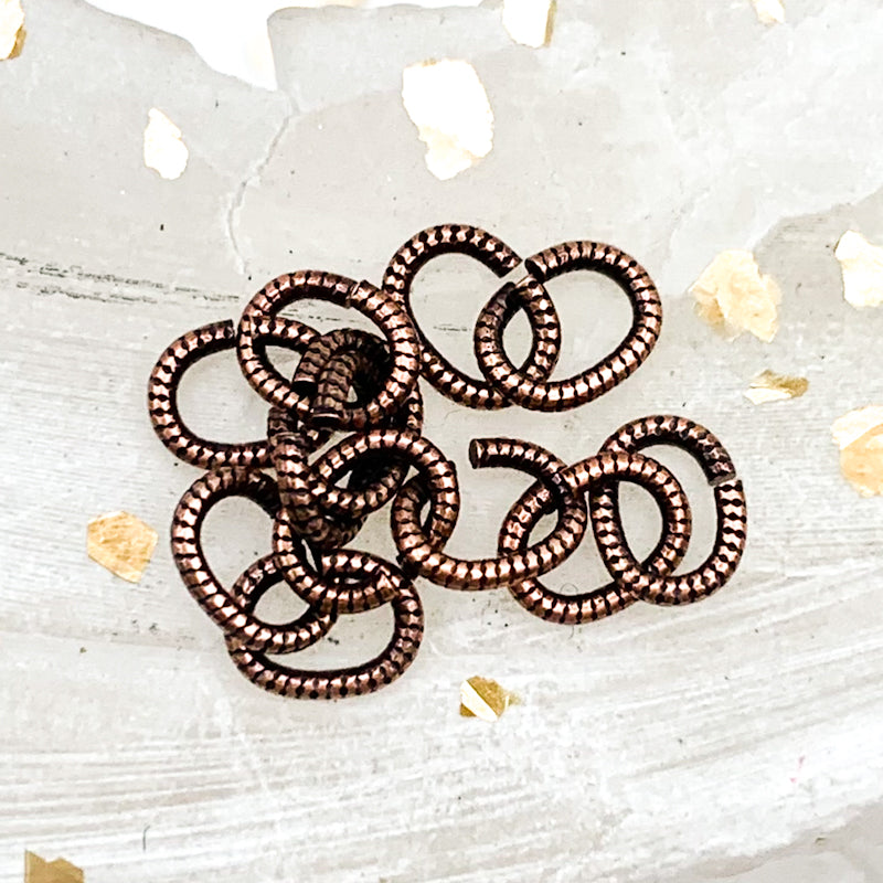 6mm Textured Antique Copper Oval Jump Ring Set - 12pcs