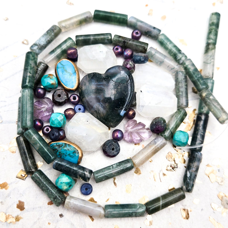 2.0 Moss Agate Heart Bead Kit