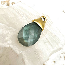 Load image into Gallery viewer, Pre-Order Antique Gold Capped Labradorite Pear Briolette Drop Pendant
