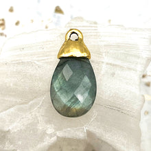 Load image into Gallery viewer, Pre-Order Antique Gold Capped Labradorite Pear Briolette Drop Pendant
