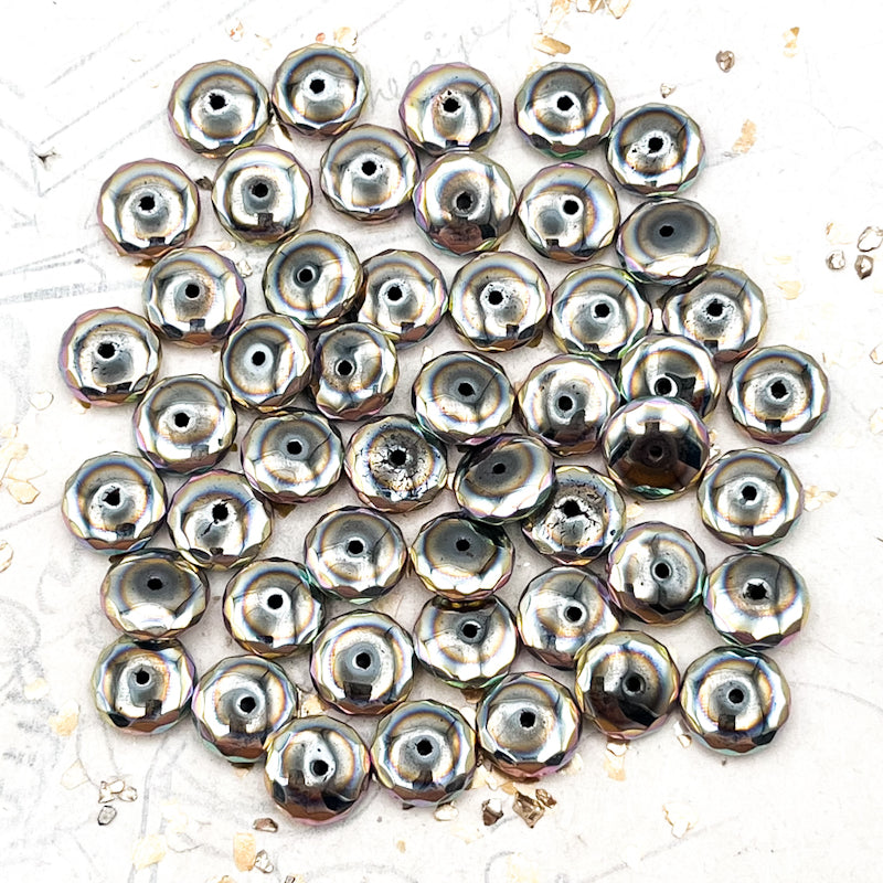 12mm Faceted Rainbow Metal Spacer Bead