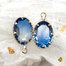 Load image into Gallery viewer, 19mm Oval Light Steel Blue Glass with Brass Charm Pair
