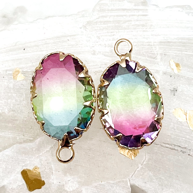 19mm Oval Spring Ombre Glass with Brass Charm Pair
