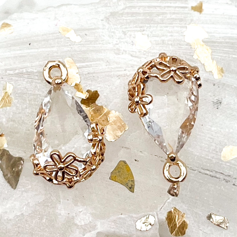 Pre-Order Light Gold Teardrop with Flower Transparent Glass Charm