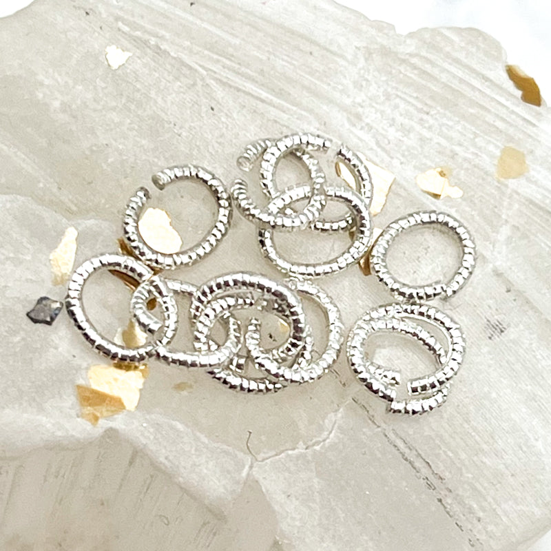 Sterling Silver Plated 6mm Textured Oval Jump Rings-12 pcs