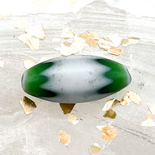 Load image into Gallery viewer, Green and White Vintage African Chevron Glass Bead
