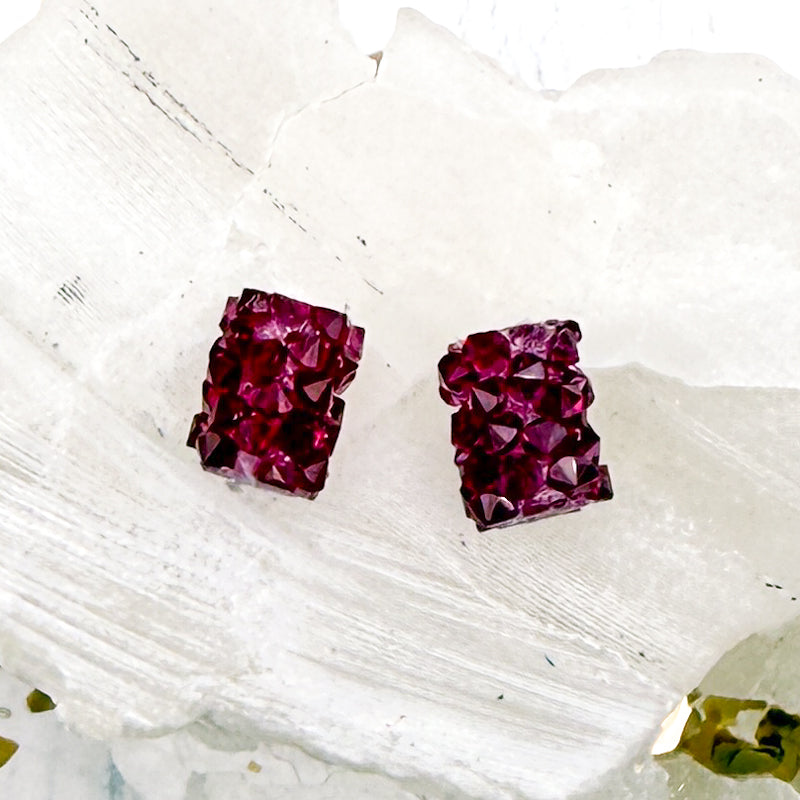 8mm Fuchsia Premium Crystal Fine Rocks Tube Bead Pair
