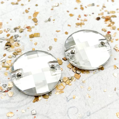 20mm Silver Shade Round Checkerboard Premium Crystal Link Pair