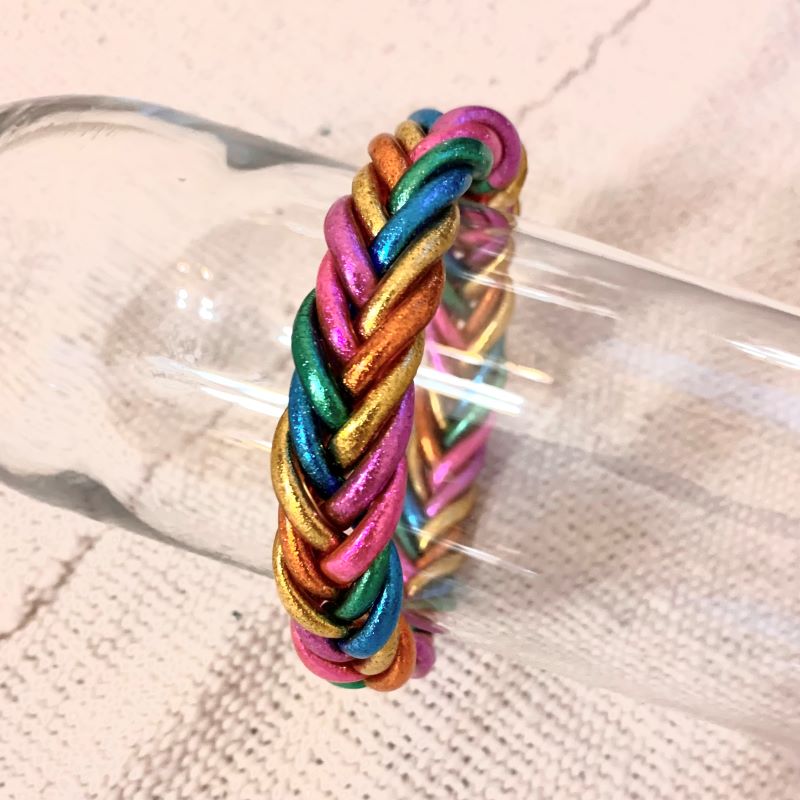 Large - Rainbow Braided Leather Bracelet - Paris Find!