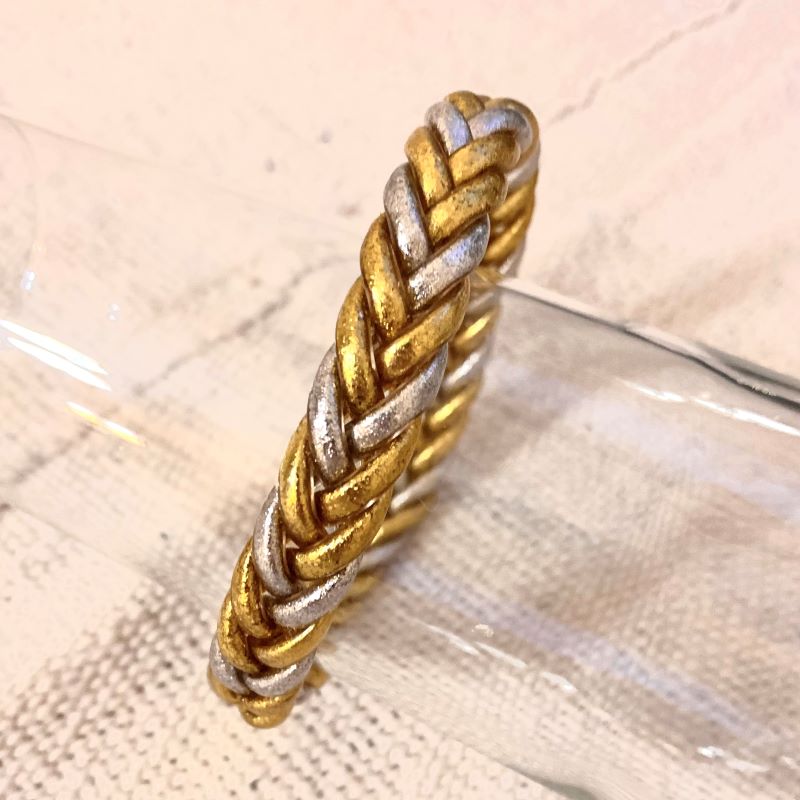 Large - Silver and Gold Braided Leather Bracelet - Paris Find!