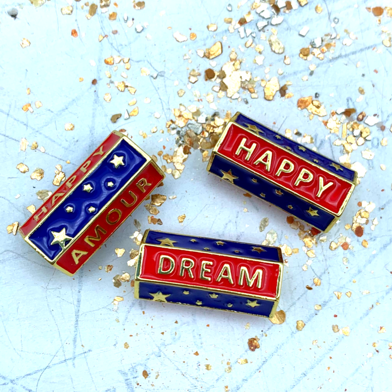 Large Hole Red and Blue Happy, Amour, Dream Enamel Bead