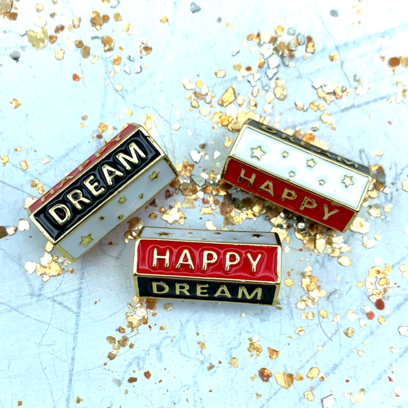 Pre-Order Large Hole Red, Black, and White Happy, Amour, Dream Enamel Bead