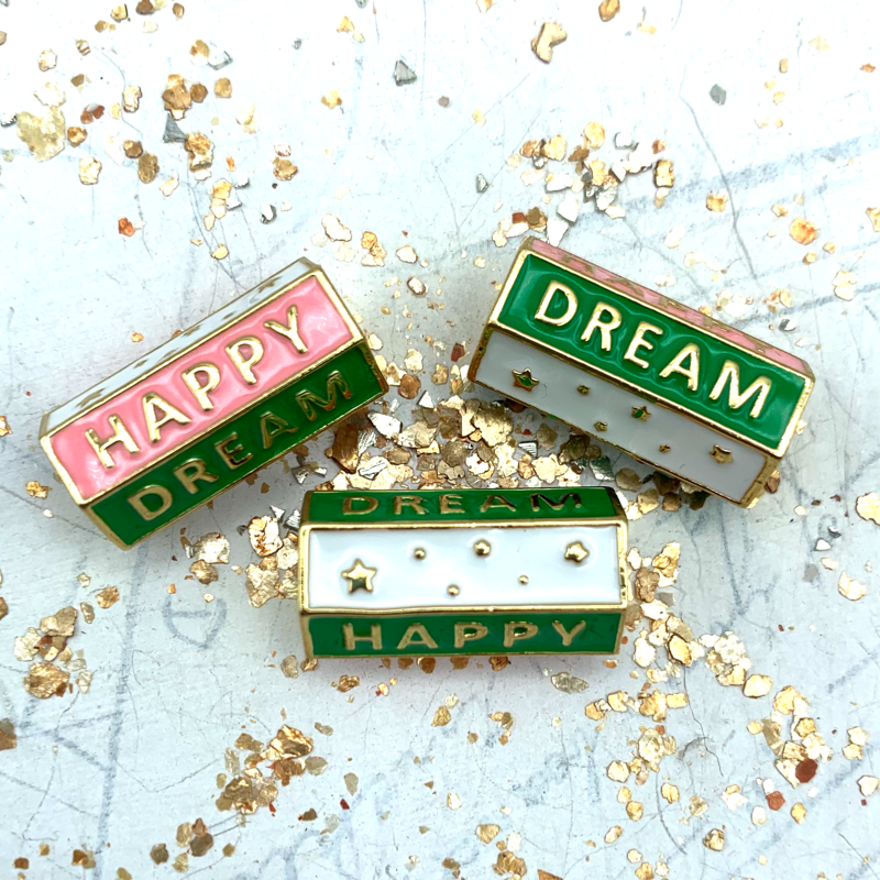 Pre-Order Large Hole Pink, Green, and White Happy, Amour, Dream Enamel Bead