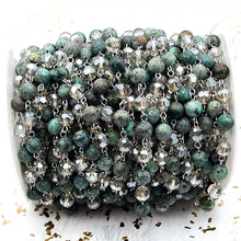 Load image into Gallery viewer, African Turquoise With 8mm Crystal Chain-12&quot; piece
