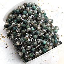 Load image into Gallery viewer, African Turquoise With 8mm Crystal Chain-12&quot; piece
