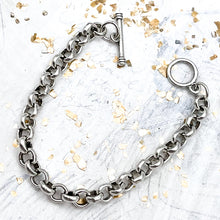 Load image into Gallery viewer, Antique Silver Rolo Chain Charm Bracelet
