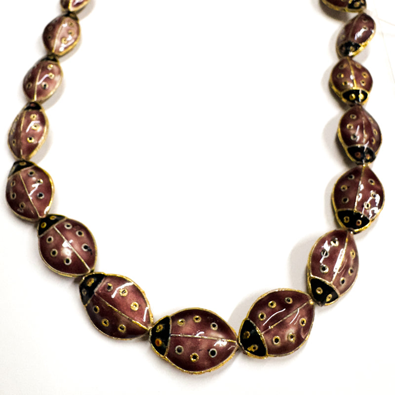 Lively Ladybug Mauve Cloisonne Bead