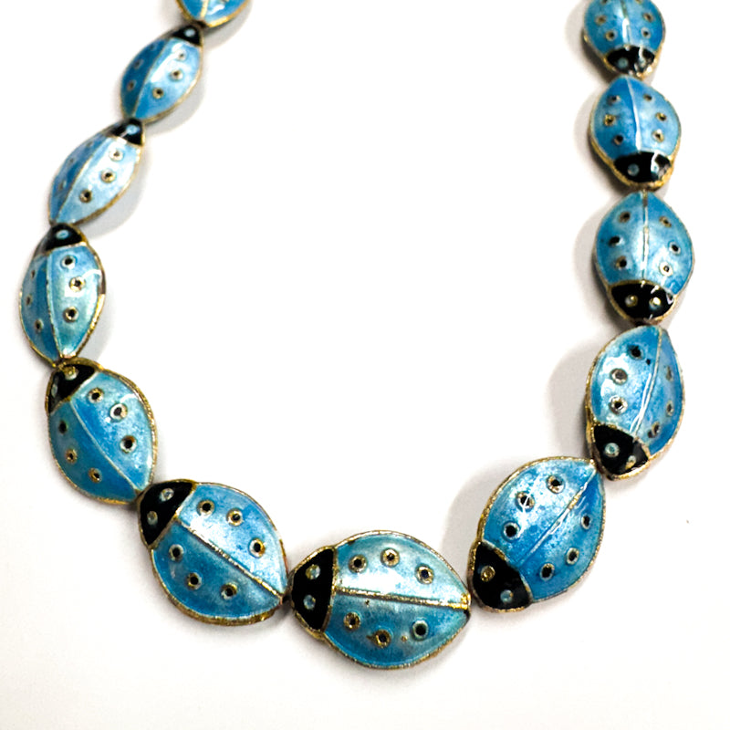 Lively Ladybug Azure Cloisonne Bead