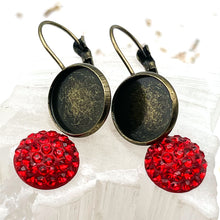Load image into Gallery viewer, Ruby Red Premo Crystal Bezels and Antique Bronze French Ear Wires
