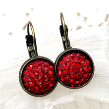 Load image into Gallery viewer, Ruby Red Premo Crystal Bezels and Antique Bronze French Ear Wires
