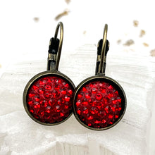 Load image into Gallery viewer, Ruby Red Premo Crystal Bezels and Antique Bronze French Ear Wires
