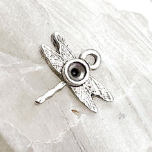 Load image into Gallery viewer, Pre-Order Antique Silver Tiny Dragonfly Bezel Charm
