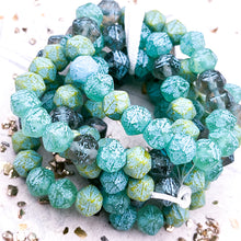 Load image into Gallery viewer, Pre-Order 8mm English Cut Bead Mix Yellow, Tea Green, and Pale Grey with Etched Finish and Turquoise Wash
