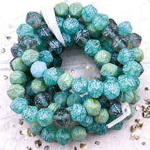 Load image into Gallery viewer, Pre-Order 8mm English Cut Bead Mix Yellow, Tea Green, and Pale Grey with Etched Finish and Turquoise Wash
