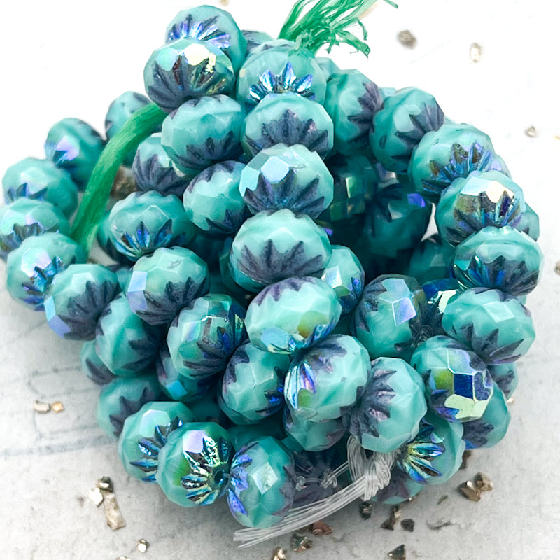 Pre-Order 7x10mm Cruller Tea Green with AB and Purple Picasso Finishes