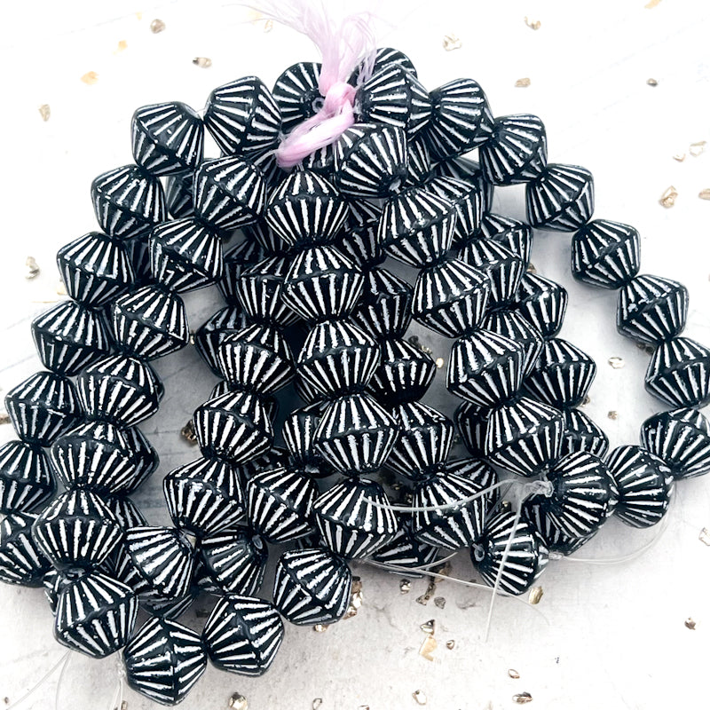 11mm Tribal Bicone Black with Silver Wash