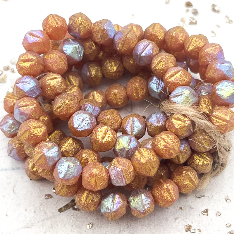 Pre-Order 8mm English Cut Orange with Etched, AB, and Gold Finishes