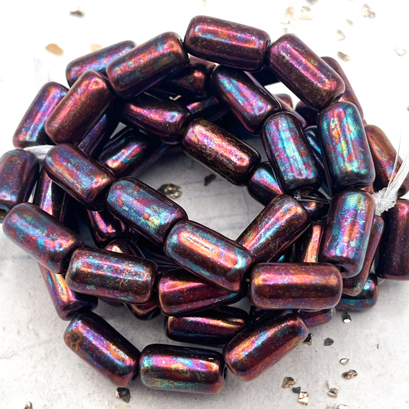 14x7mm Large Hole Tube Copper with Mother Of Pearl Finish