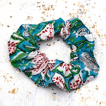 Load image into Gallery viewer, Aquamarine, Red, &amp; White Scrunchie
