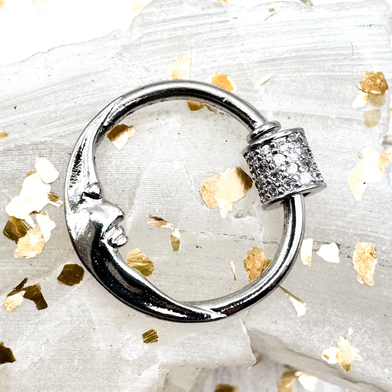 Man on the Moon Carabiner Clasp with Micro Pave Clear Cubic Zirconia Screw