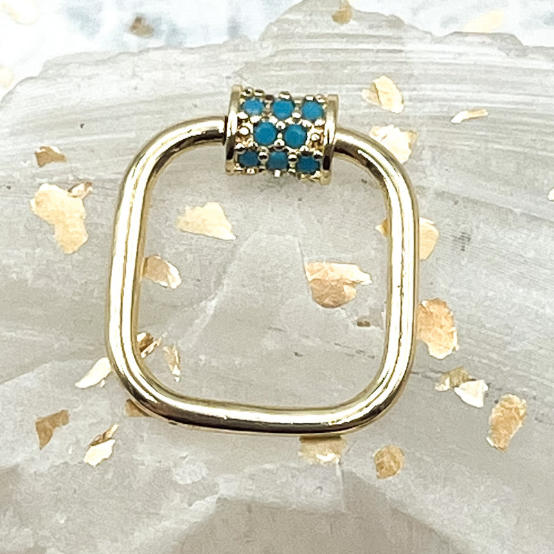 18K Gold Plated Carabiner with Brass Micro Pave Cubic Zirconia Screw