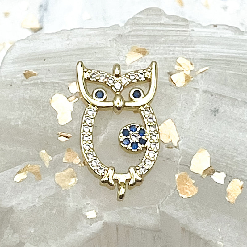 18K Gold Plated Cubic Zirconia Owl Charm