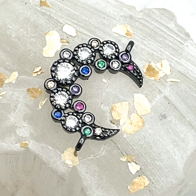 Gunmetal Rhinestone Crescent Moon Link