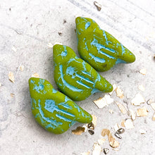 Load image into Gallery viewer, 11x22mm Bird Yellow with Matte Finish and Turquoise Wash - 3pcs
