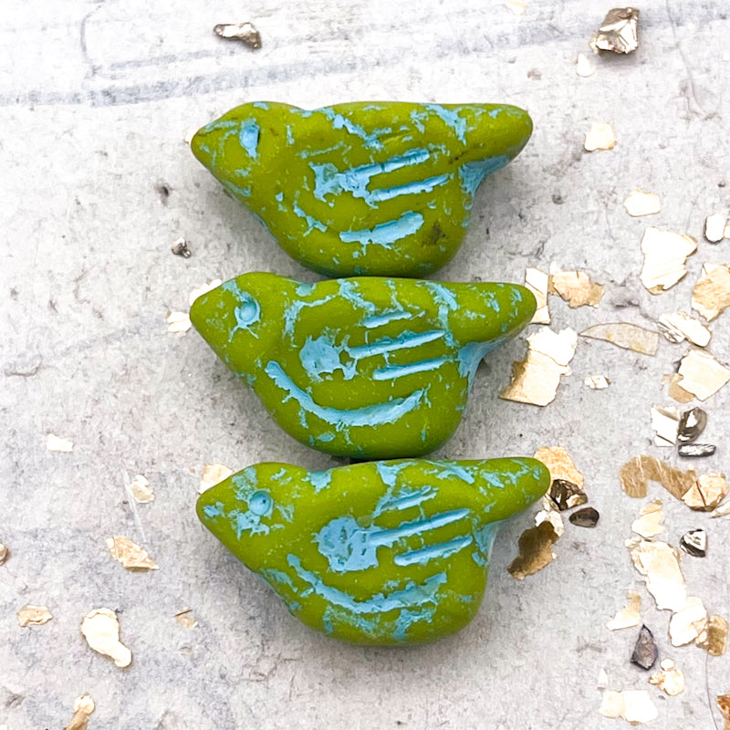 11x22mm Bird Yellow with Matte Finish and Turquoise Wash - 3pcs