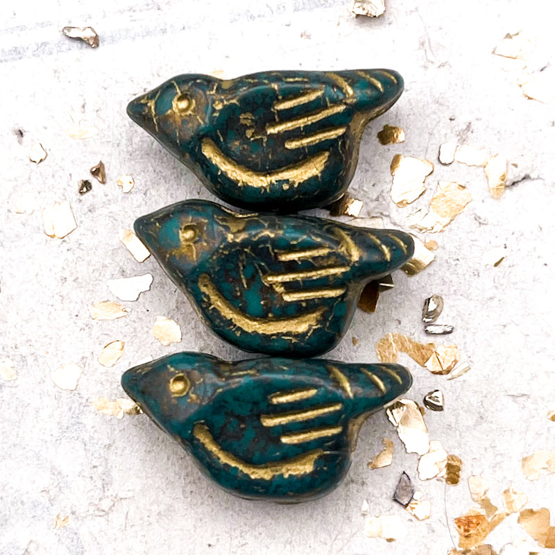 11x22mm Bird Tiffany Green with Gold Finish and Gold Wash
