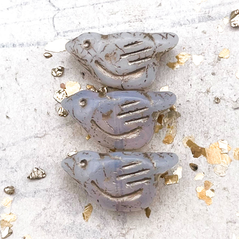 Pre-Order 11x22mm Bird White with Metallic Beige Wash